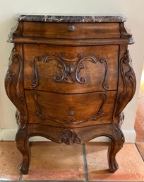 Solid Wood Marble-top Demilune Table With 3 Drawers