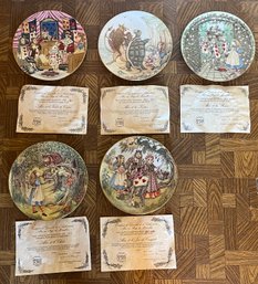 Georges Boyer Alice In Wonderland Collection Porcelain Collector Wall Plates - 6 Total - COA Included