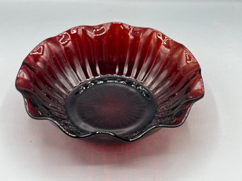 Anchor Hocking Royal Ruby Red Scalloped Glass Bowl