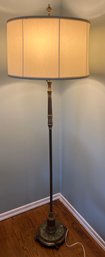 Onyx Base Brass Tone 3-way Setting Torchiere Lamp With Silk Lamp Shade