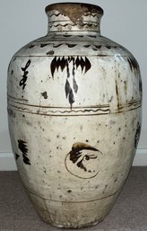 Large Hand Painted Stoneware Vase