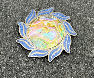 925 Silver Turquoise & Abalone Shell Inlay Brooch/pin - .31 OZT Total