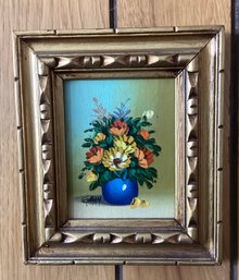 Original Garry Signed Oil On Wood - Floral Bouquet - Framed