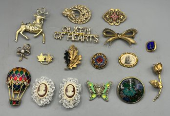 Costume Jewelry Brooch/Pins - 17 Total