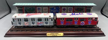 NY Yankees Vs NY Mets 2000 Subway Series Metal Train Decor With Wooden Base