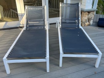 Outdoor Aluminum Mesh-Back Lounge Chairs On Wheels - 2 Total - Cushions Included