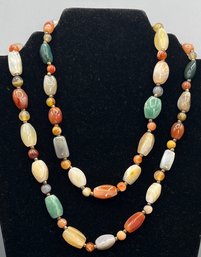 Vintage Moonstone Carnelian Quartz Moss Agate Mixed Bead Necklace