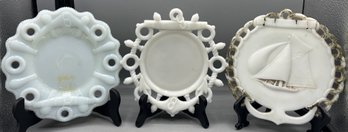 Vintage Milk Glass Sailor Pattern Plates - 3 Total