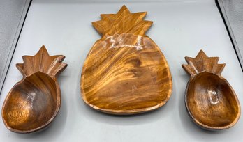 Wooden Pineapple Shaped Bowl Set - 3 Total