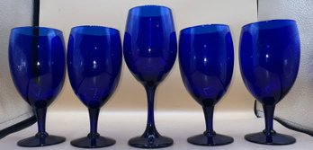 Cobalt Blue - Water Goblets With Cobalt Blue Premiere Wine Glass 5 Piece Lot