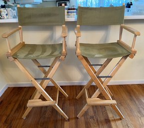 Wooden Suede Upholstered Director Style Folding Chairs - 2 Total
