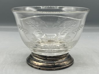 Etched Glass Sectional Condiment Bowl With Silver Plated Base