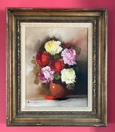 A. Silver Signed Oil On Canvas Framed - Floral Bouquet