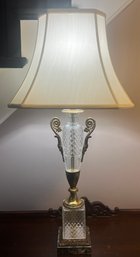 Ornate Brass-tone Cut Crystal 3-way Setting Table Lamp With Marble Base