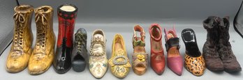 Hand Painted Miniature Resin/ceramic Shoe Figurines - 11 Total