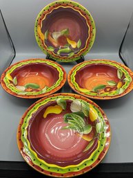 Laurie Gates Hand Painted Pottery Bowl Set - 4 Total