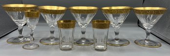 Mid-century Gold Rim Glassware Set - 8 Total