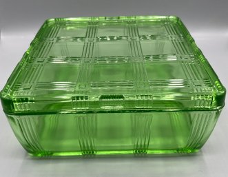 Hazel Atlas Glass Co. Forest Green Crisscross Glass Refrigerator Dish With Lid