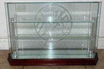 NY Yankees Etched Glass Wooden Baseball Display Case