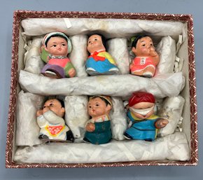 Vintage Hand Painted Asian Composition Figurines - 6 Total