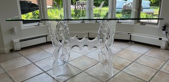 Handcrafted Lucite Base Butterfly Style Glass Top Dining Table