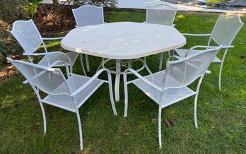 Aluminum Frame Fiberglass Top-Table With 6 Aluminum Stackable Chairs Included