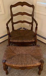 Solid Wood Wicker Arm Chair With Ottoman - Cushions Included