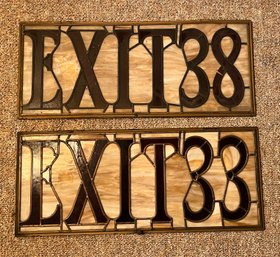 Vintage Stained Glass Theater Exit 33/38 Panels - 2 Total