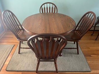 Solid Wood Round Dining Table With 4 Wooden Chairs - Leaf Included