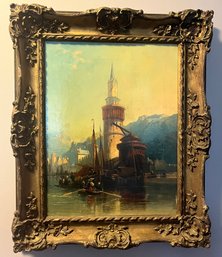 Vintage H. Valter Signed Oil On Canvas With Ornate Plaster Wooden Frame