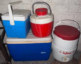 Igloo Cooler And Water Dispenser Lot Of 4