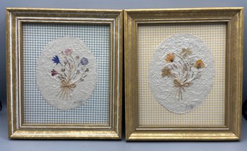 Artist Signed Paper Mache Floral Framed Prints - 2 Total