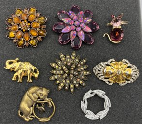 Costume Jewelry Brooch / Pins - 8 Total