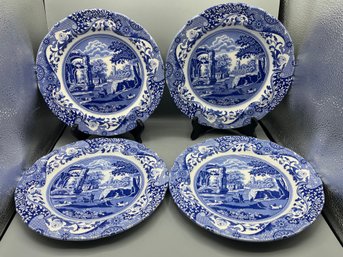 Spode Blue Italian Pattern Eathenware Plate Set - 4 Total