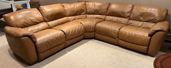 Natuzzi Brown Toffee Leather Sectional Manual Recliner Sofa