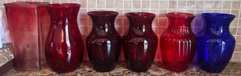 Assorted Lot Of Red & Blue Vases- 6 Pieces