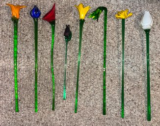 Handblown Glass Flowers - 8 Total - 2 Chipped