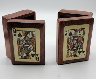 Wooden Playing Card Boxes, Set Of 2 Jack & Queen