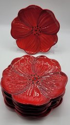 Laurie Gates 'Anna Bloom' Red Floral Plate Set , 7 Piece Lot