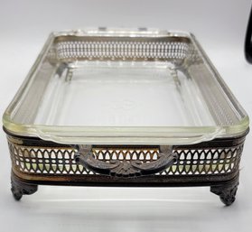 Anchor Hocking Clear 2 Qt. 2L. Glass Casserole Baking Dish With Rare Metal Caddy
