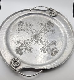 Hand Forged Floral Stainless Steel Round Serving Platter