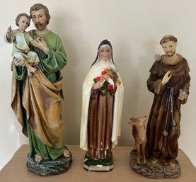 St. Joseph, St. Theresa & St. Francis Religious Statues- Lot Of 3