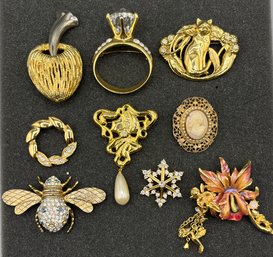 Assorted Brooch/Pins - 9 Total