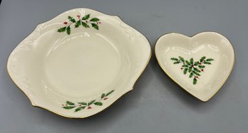 Lenox Holly Pattern Porcelain Candy Bowls - 2 Total