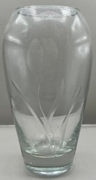 Krosna Crystal Etched Floral Pattern Vase - Made In Poland