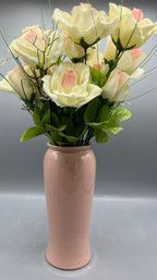 Pink Ceramic Glaze Vase With Faux Floral Decor