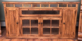 Solid Wood  TV Console With Storage - Glass-top Included