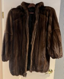 Womens Mink Hooded Fur Coat With Zipper