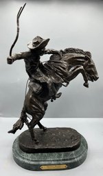 Bronze Frederic Remington - Bronco Buster - Sculpture With Marble Base