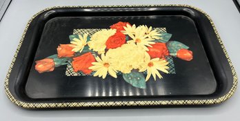 Vintage Enamel Floral Pattern Serving Tray